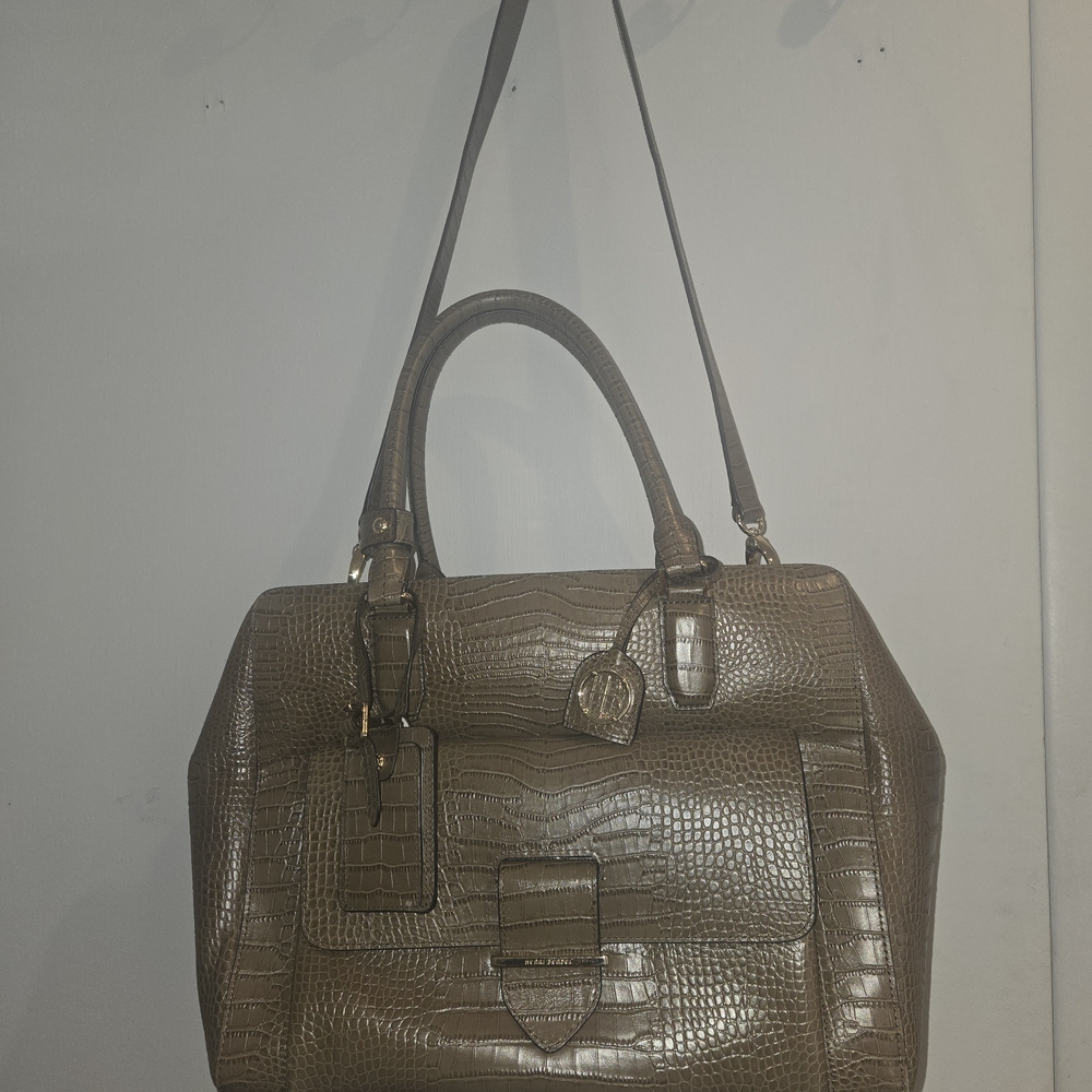 Henri Bendel Crocodile-Embossed Tan Handbag